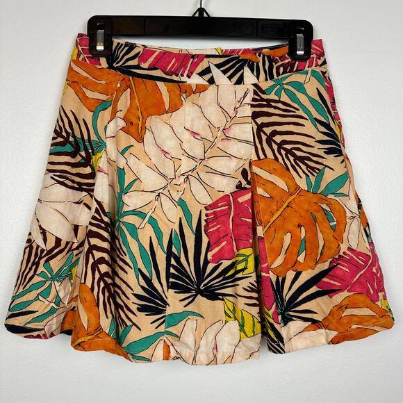 Forever 21 Womens Linen Tiki Tropical Hawaiian Multi Pleated Mini Skirt Small - Picture 2 of 6